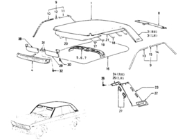 Moulding-roof drip rear left-hand Datsun Bluebird 510 73813-21600 Original.