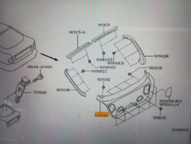 Afdekkap achterklep Nissan Primera P11 hatchback 90901-9F600 (90901-2F702) Gebruikt.