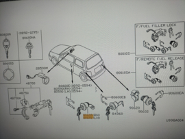 Deurslotset linksvoor Nissan Micra K11 80601-5F625 (80600-5F625) Origineel.