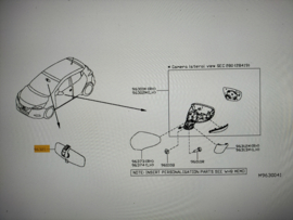 Mirror inside Nissan 96321-AU300 C13/ CK12/ E11/ E12/ F15/ J10/ J11/ K12/ K14/ P12/ T31 Gebruikt.