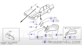 Afdekkap binnenzijde buitenspiegel links Nissan Bluebird 80293-D4000 T12/ T72 Schade