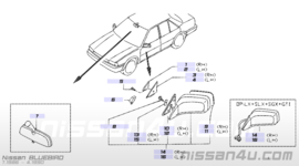Afdekkap montagebout buitenspiegel links Nissan Bluebird 80295-D4000 T12/ T72 Gebruikt.