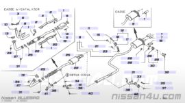 Voorpijp met middendemper CA20E Nissan Bluebird T72 20020-D5615 + 20010-D3661 Gebruikt.