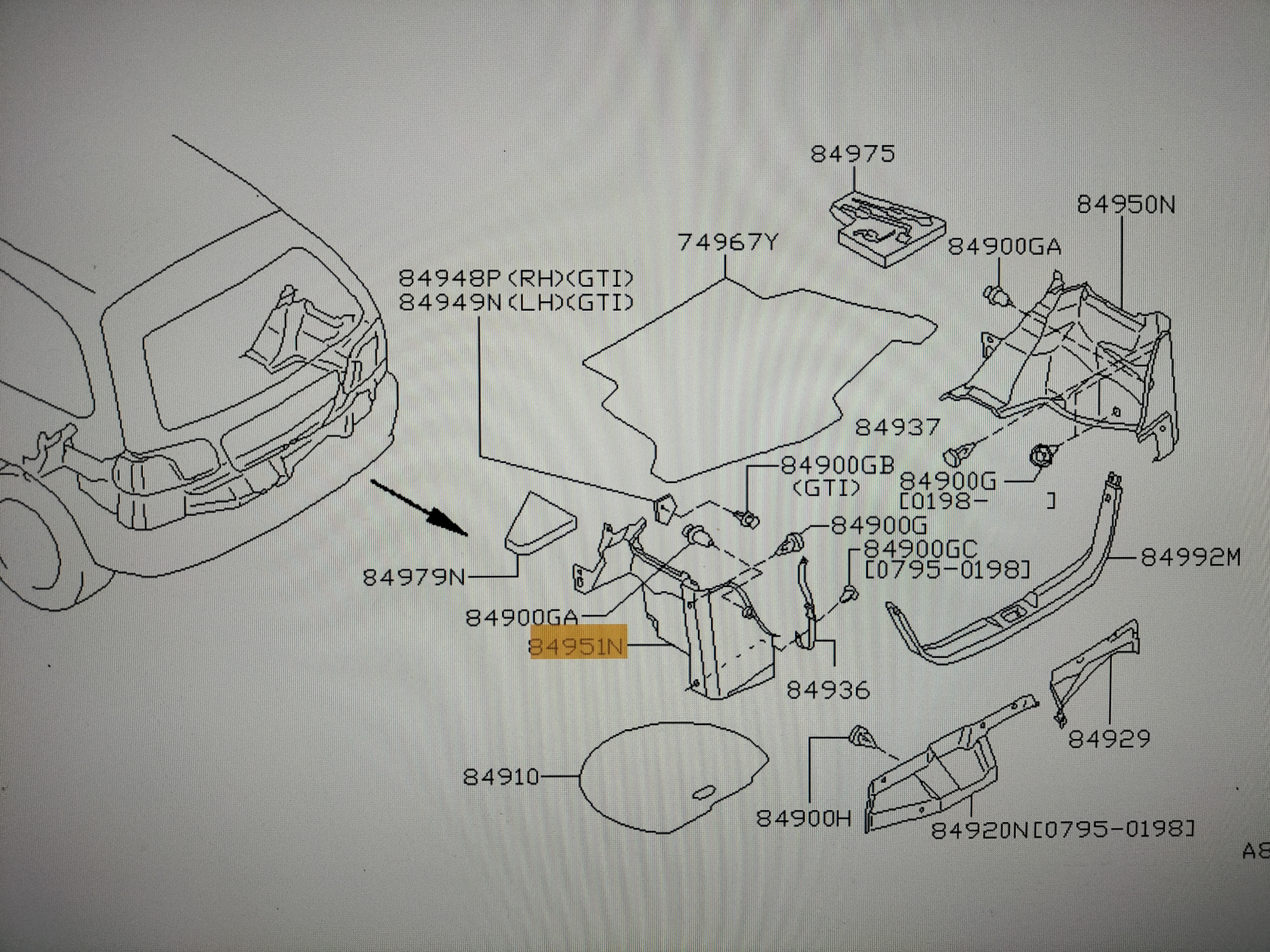 Finisher-luggage side, lower left-hand Nissan Almera N15 84951-2N500 Used part.