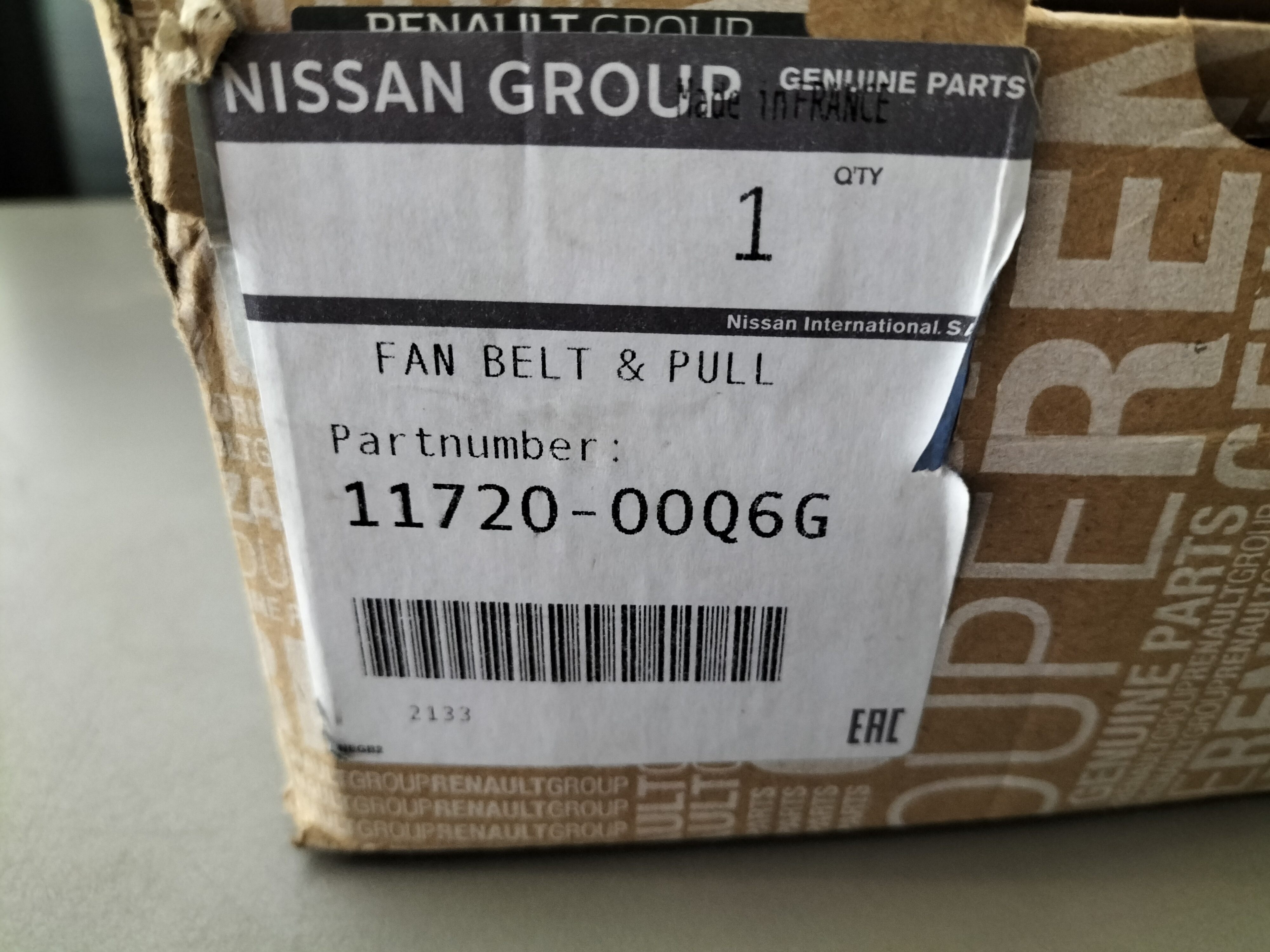 Belt, fan & alternator set Nissan 11720-00Q6G Used
