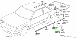 Onderste montageclip sierlijst Nissan Stanza T11 3-deurs 76888-D0100 Origineel.