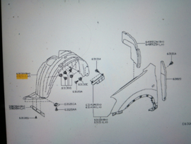 Binnenscherm linksvoor Nissan Qashqai J11 63841-HV00A Gebruikt.