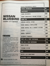Service manual '' Model U11 series supplement-I '' Nissan Bluebird U11 SM5E-U11SE0 Used part.