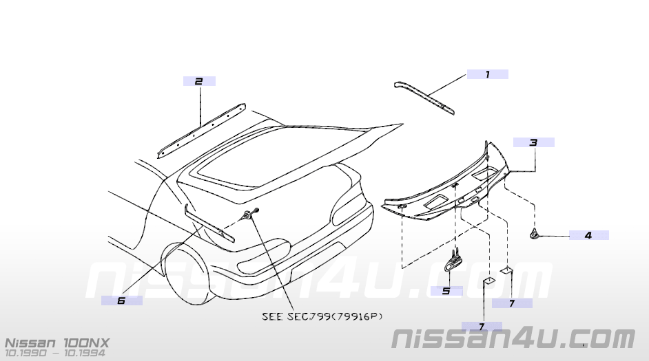 Afdekkap achterklep Nissan 100NX B13 90915-61Y03 Gebruikt.