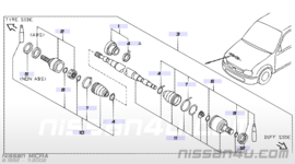 Aandrijfas links Nissan Micra K11 1.0 39101-4F100