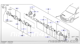 Aandrijfas rechts Nissan Micra K11 1.0 39100-4F500