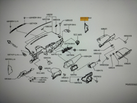 Afdekkap montagebout dashboard rechts Nissan Micra K14 68498-5FA0A gebruikt.