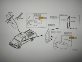 Buitenspiegelglas rechts Nissan 96365-EB11A D40/ R51 Origineel.