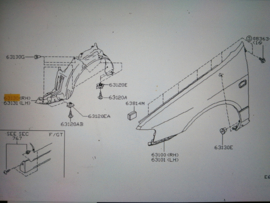 Binnenscherm rechtsvoor Nissan Primera P11/ WP11 63842-9F500 Gebruikt.