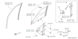 Regulator door window, left-hand Nissan Sunny B12 Coupe 80721-57A11 New.