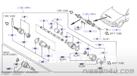 Aandrijfashoesset wielzijde Nissan Sunny Wagon Y10 39241-50A91