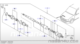 Aandrijfas rechts Nissan Micra K11 1.5 39100-6F800