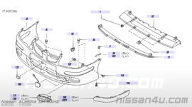 Afdekkap mistlampgat Nissan Almera N16. Linksvoor. 62257-BM474