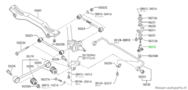 Bevestigingsstang stabilisator achteras Nissan Bluebird T12/ U11 56235-01E00 Origineel.