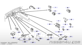 Cover-door switch Nissan 25368-41L00 A32/ B12/ B13/ C32/ CG22/ D21/ E24/ F23/ J30/ M11/ N13/ N14/ N15/ S13/ S14/ T12/ T72/ W10/ WD21/ Y10/ Y60/ Z32 Gebruikt.