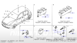 Raambedieningsschakelaar bestuurderskant Nissan 25401-BU861 N16/ V10