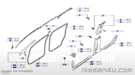 Welt-body side, front left-hand Nissan Pathfinder R51 76922-EB31A Original.