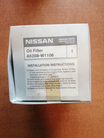 Oil filter Nissan A5208-W1106 160/ 910/ B11/ B12/ C22/ C32/ D21/ GC22/ N12/ N13/ N14/ N15/ P10/ S12/ T11/ T12/ T72/ U11/ Y10/ W10/ WD21/ Y60/