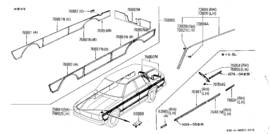 Moulding set-roof drip, right-hand Nissan Bluebird 910 Part of 76813-W2725 (76813-W1000) Incomplete Original.