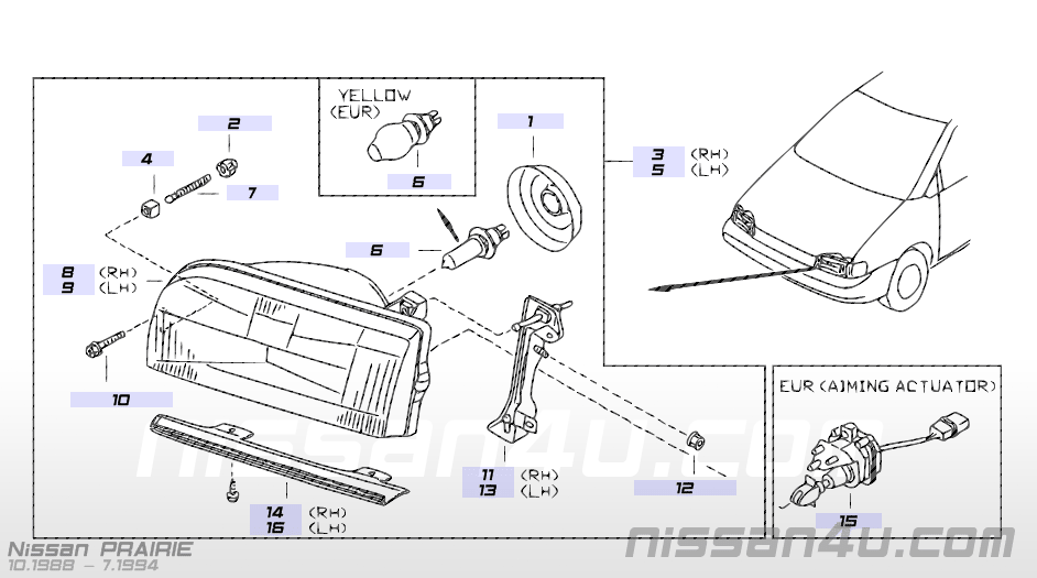 Moulding-head lamp, left-hand Nissan Prairie M11 26094-30R00 Orginal.