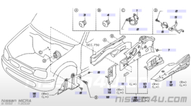 Afdekkap/zijafscherming rechtsvoor Nissan Micra K11 64838-6F600 Gebruikt.