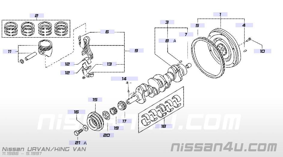 Drijfstanglager Z20/ Z24 std t=1,504 Nissan 12111-V0705 D21/ E24/ GC22 Origineel.
