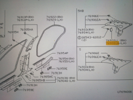 Afdekplaat afdekkap achterruit links Nissan Primera P11 76999-9F500 Gebruikt.