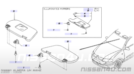 Zonneklep met make-up spiegel/verlichting Nissan Almera N16 96400-BM460