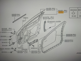 Door-front, left-hand Nissan Almera N15 80101-1N030 (AP0) Used part.