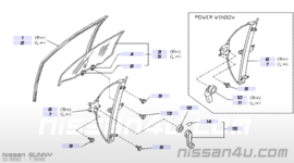 Raammechanisme linksvoor Nissan Sunny N14 80701-50C11 Gebruikt.