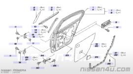 Deurscharnier achterportier linksboven Nissan 82401-2F030 E11/ K12 /N16/ P11/ WP11