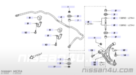 Bevestigingsbeugel stabilisatorstang vooras Nissan Micra K11 54614-4F710 Gebruikt.