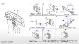 Schakelaar koplamphoogteverstelling Nissan 25190-5F610 K11/ P11/ WP11