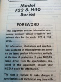 Service manual '' Model F22, H40 series '' Supplement III Nissan Cabstar F22/H40