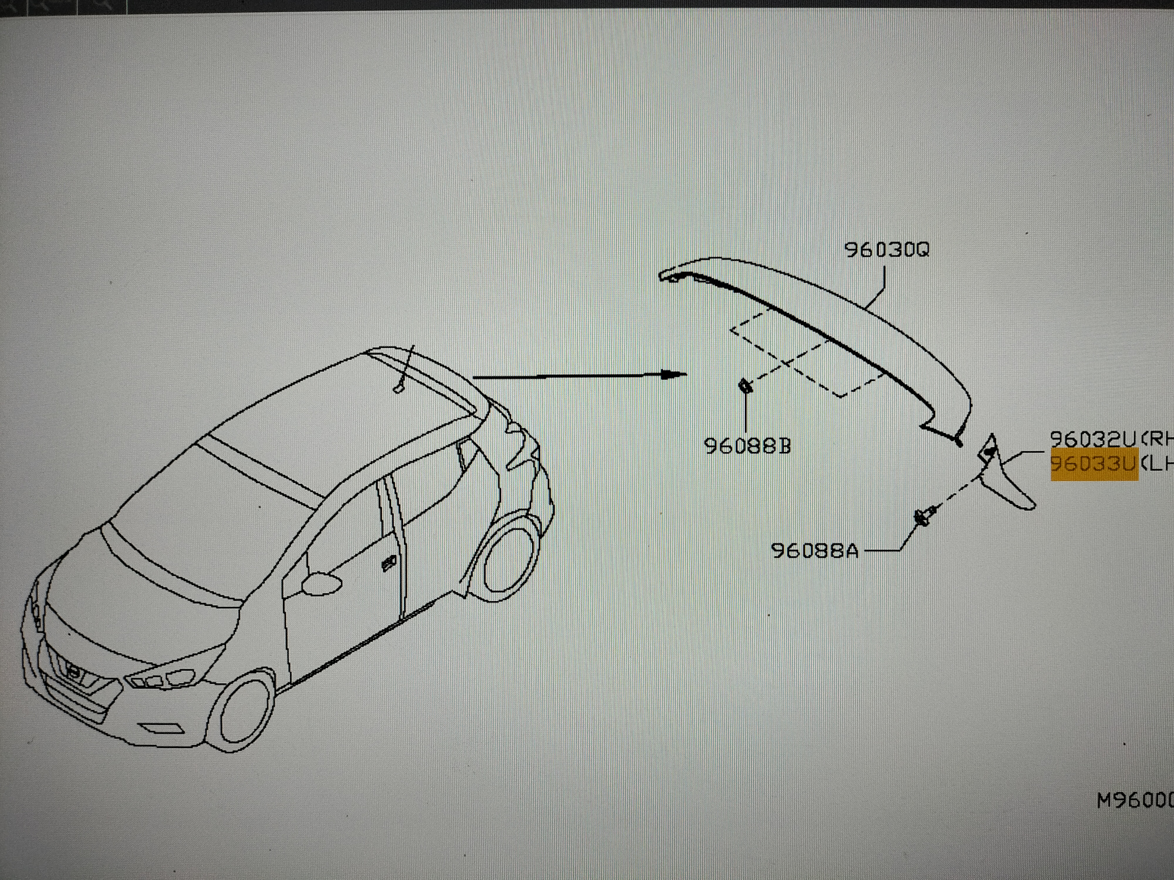 Hoekstuk spoiler links Nissan Micra K14 96033-5FA1A (96033-5FA0A) Gebruikt.