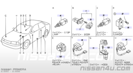 Raambedieningsschakelaar bestuurderskant Nissan Primera P10 25401-70J05 Origineel.