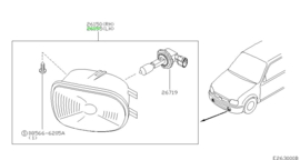 Mistlamp linksvoor Nissan Micra K11 B6155-6F700 zonder kapje. Gebruikt.