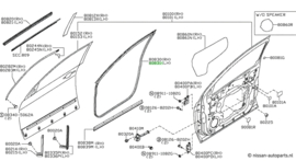 Deurrubber voorportier links Nissan Qashqai J11 80831-4EA1E (deurzijde) Origineel.