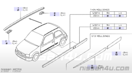 Bevestigingsclips daklijst Nissan Micra K11 73856-41B00 + 73856-41B10 + 73857-41B00 + 73857-41B10