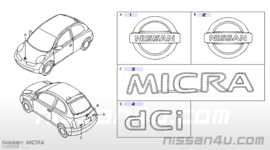 Achterklepembleem Nissan 90890-AX600 K12/ R20 Gebruikt.