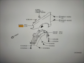 Zijscherm links Nissan Micra K11 63101-50B30 (DK6) Gebruikt, lichte schade.