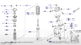 Veerpoot vooras oranje/geel SR20DI Nissan Primera P11/ WP11 54010-90J72 + 56110-90J86