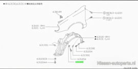 Clip protector-front fender Nissan 63848-D4001 B12/ B13/ C23/ D40/ J30/ K11/ M11/ N13/ N14/ N15/ N16/ P10/ R20/ R50/ R51/ S13/ S14/ T12/ T72/ W10/ Y10  Used part.