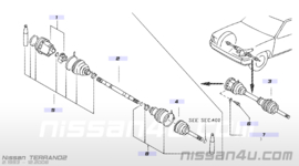 Aandrijfas vooras Nissan Terrano2 R20 39100-7F00A Schade
