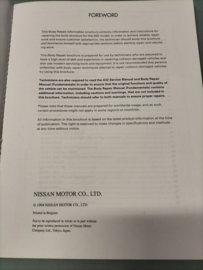 ''Body repair manual A32 '' Reparatie handboek Nissan Maxima A32 BR4E-0A32E0 Gebruikt.